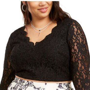 City Studio Women's Plus Size Glitter Lace Crop Top Black 20W